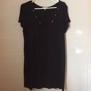 Black Lace-Up T-Shirt Dress from Charlotte Russe